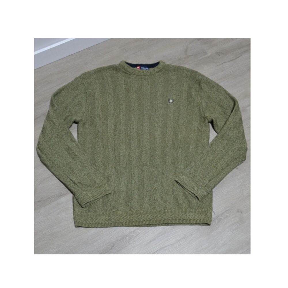 Chaps Men's Green Cable Knit Preppy Classic Crew Neck Sweater Size Medium